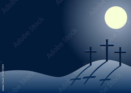 three crosses on the hill of Calvary, vector Golgotha
