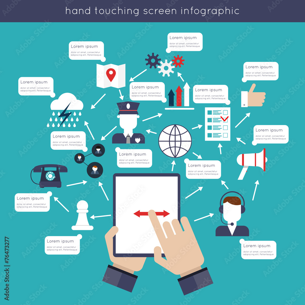 Hand Touching Screen Infographics