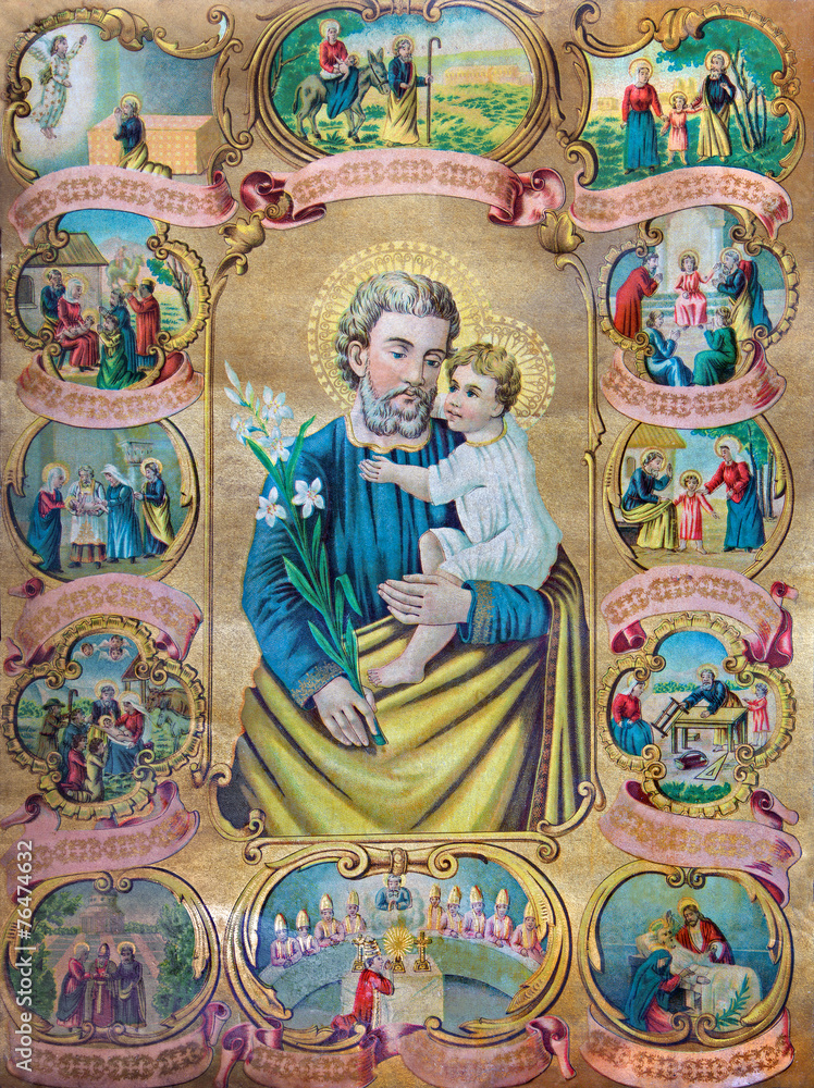 catholic image of st. Joseph with the scenes from the life