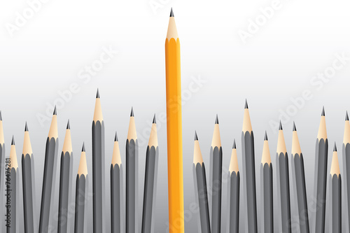 Grey pencils and one yellow pencil leader concept