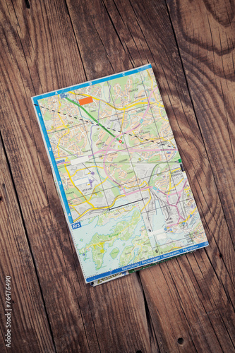 city map on wooden table