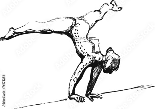 ink sketch of a young gymnast girl in the competition. Vector