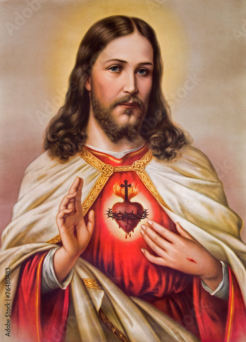 Canvas Print Typical catholic image of heart of Jesus Christ