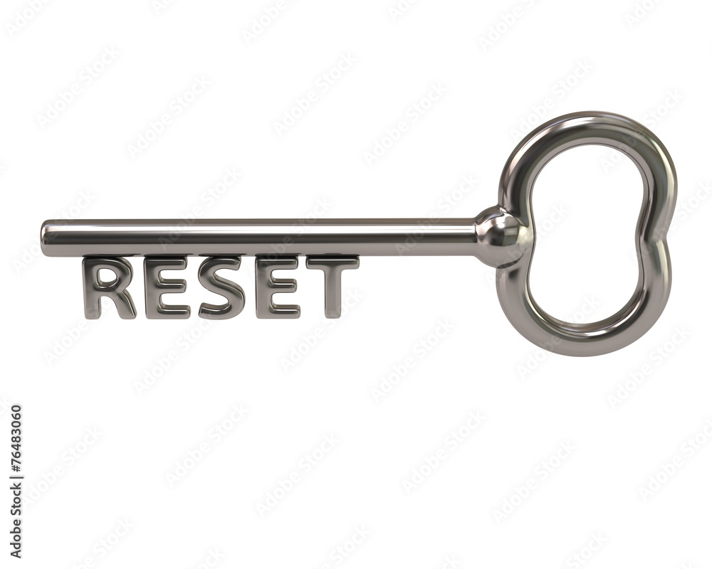 Silver key with word reset Silver key with word reset
