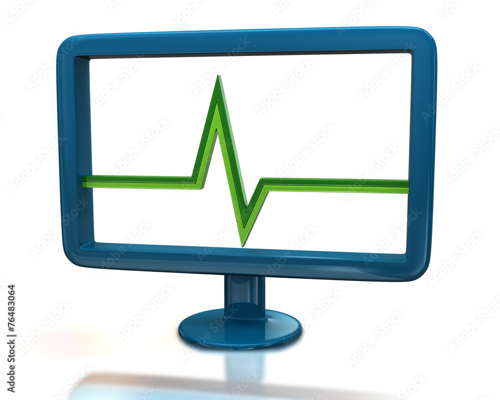 Blue monitor with green pulse sign Blue monitor with green pulse sign