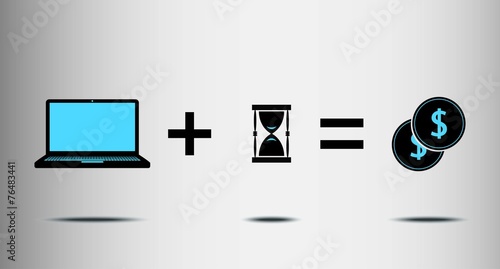 metaphor for the work plus time equals money, flat vector design