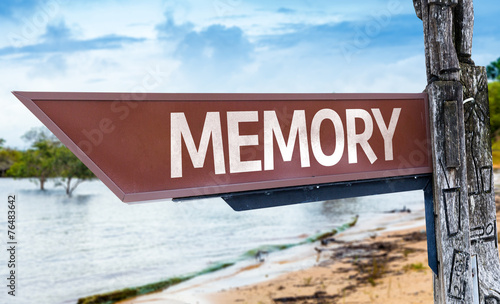 Memory wooden sign with a lake background