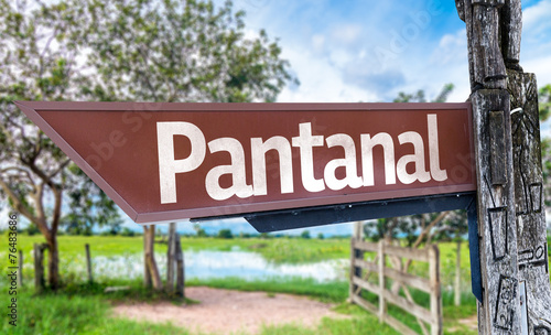 Pantanal wooden sign with rural background