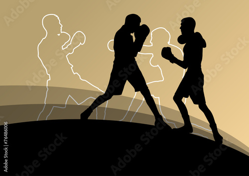 Boxing active young men box sport silhouettes abstract backgroun