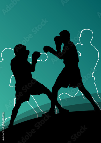 Boxing active young men box sport silhouettes abstract backgroun