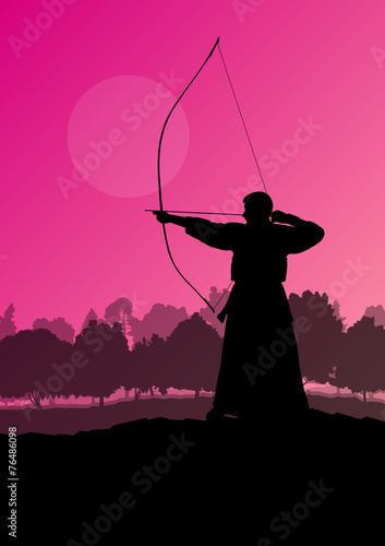 Active japanese kendo sport kyudo archer martial arts fighter bo
