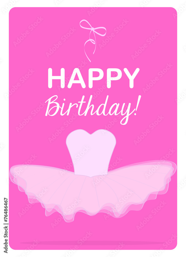 birthday card, pink leotard with tulle tutu and ribbon
