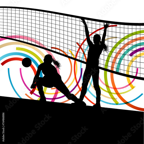 Active young women volleyball player sport silhouettes in abstra