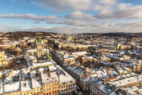 the historic center of the city of Lviv, top view