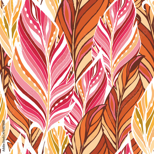 Texture with feathers in warm colors