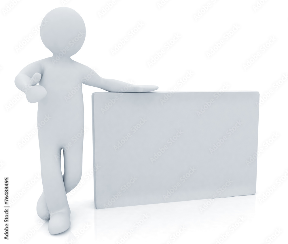 3d human with blank billboard isolated on white background 3d human with blank billboard isolated on white background