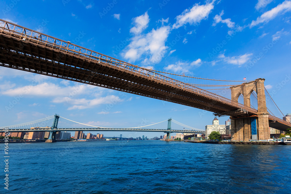 Fototapeta premium Brooklyn and Manhattan bridges East River NY