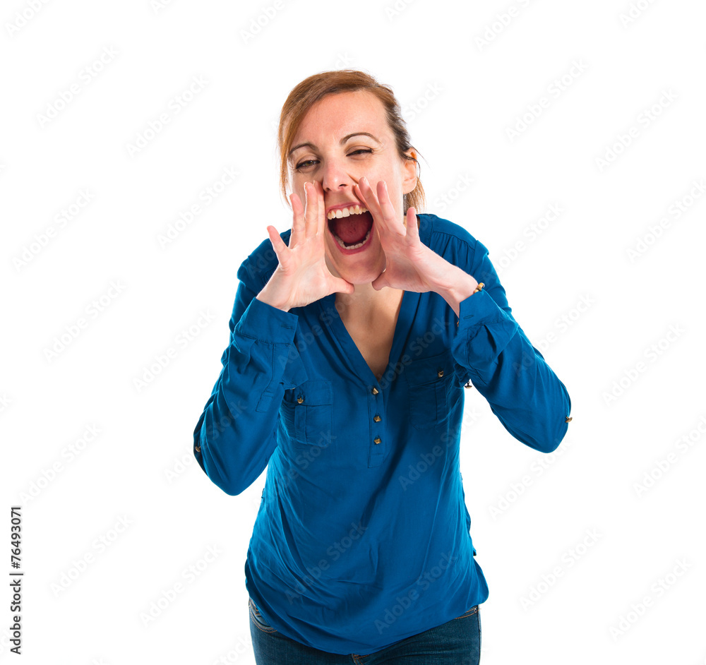 Woman shouting over white background Woman shouting over white background