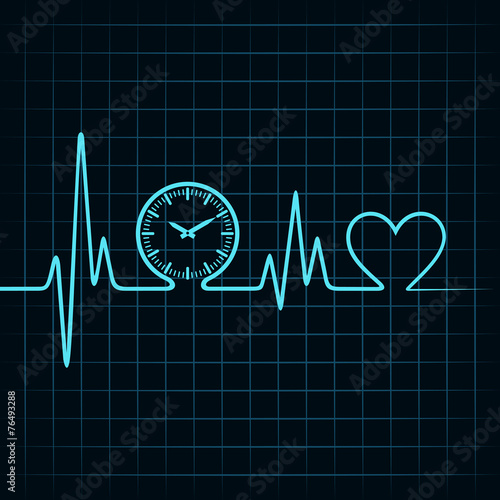 Heartbeat with a clock symbol in line stock vector