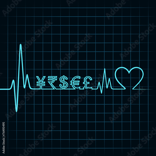 Heartbeat with a currency symbol in line stock vector