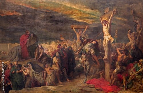 Stampa su tela Brussels - The Crucifixion paint  in St. Jacques Church