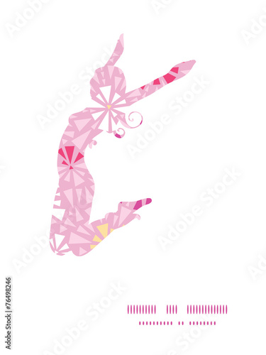 Vector pink abstract triangles jumping girl silhouette pattern