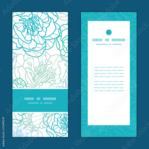 Vector blue line art flowers vertical frame pattern invitation