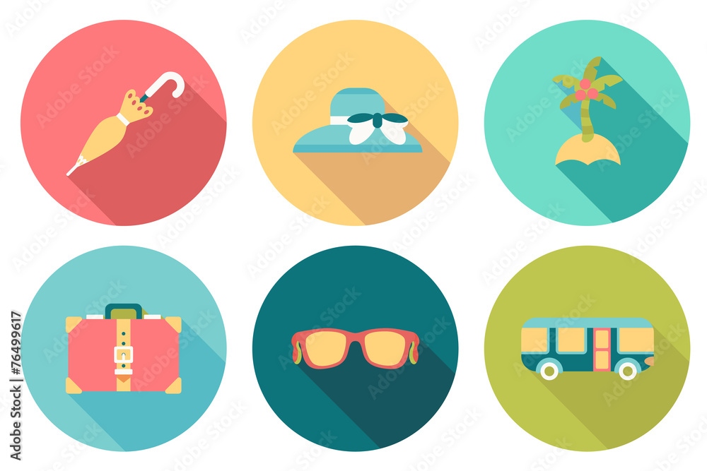 Round travel flat colour Icons with shadow Round travel flat colour Icons with shadow