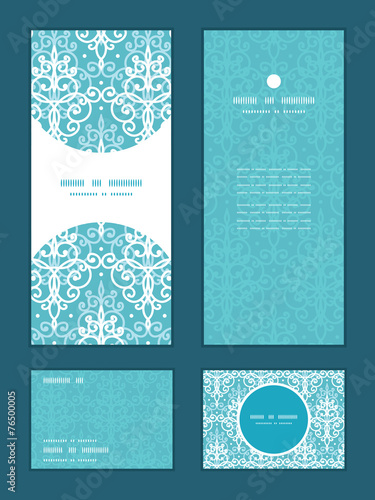 Vector light blue swirls damask vertical frame pattern