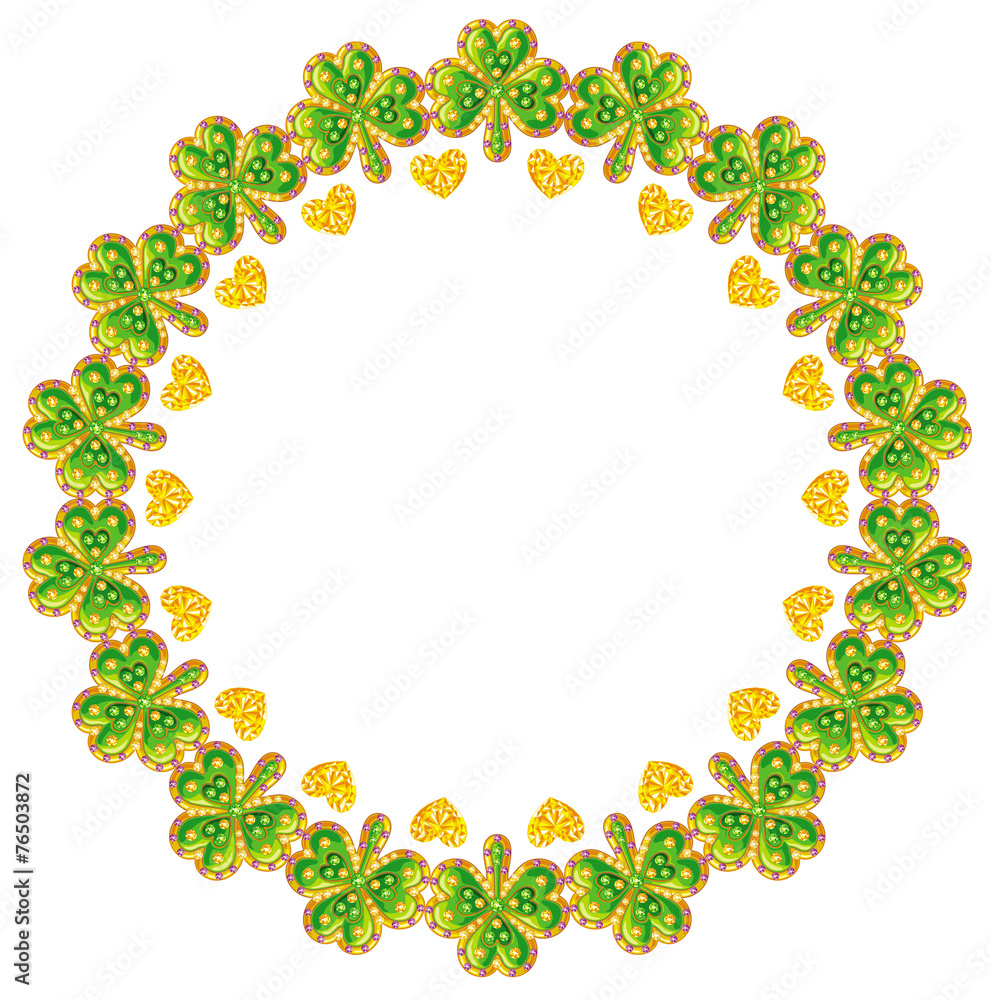 Fototapeta premium Round jewelry frame with diamond shamrocks