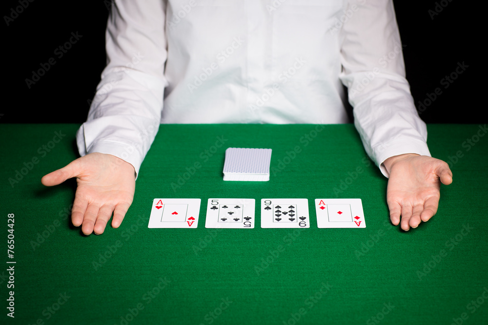 holdem dealer with playing cards holdem dealer with playing cards