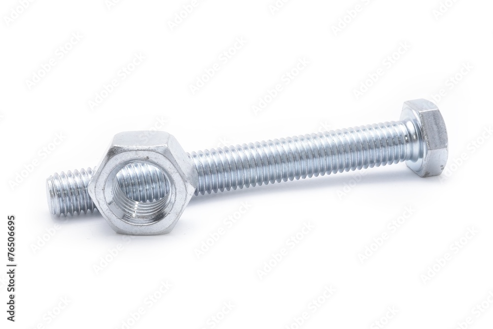 Steel bolt and screw nut isolated on white background Steel bolt and screw nut isolated on white background