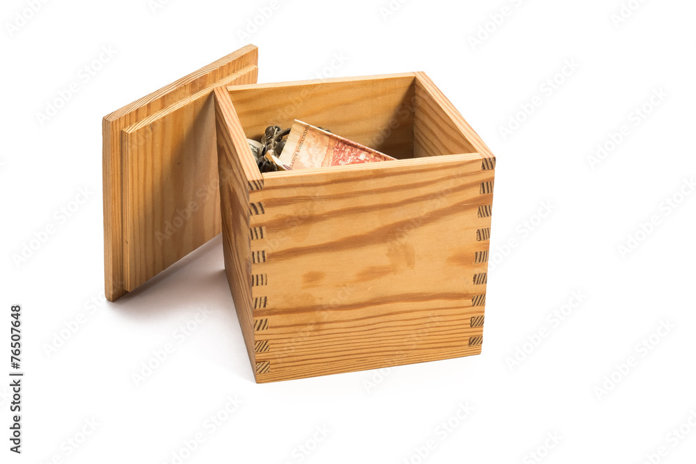 wooden box filled with money wooden box filled with money