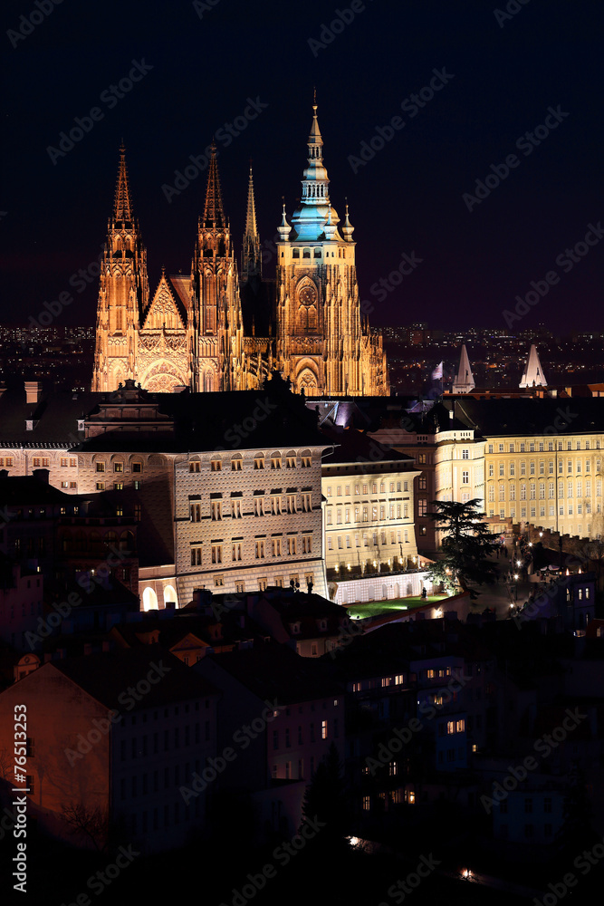 Night  Prague City with the gothic Castle, Czech Republic