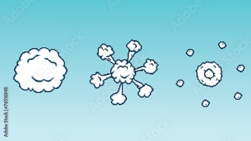 Cartoon cloud explosions pixel-art style vector isolated