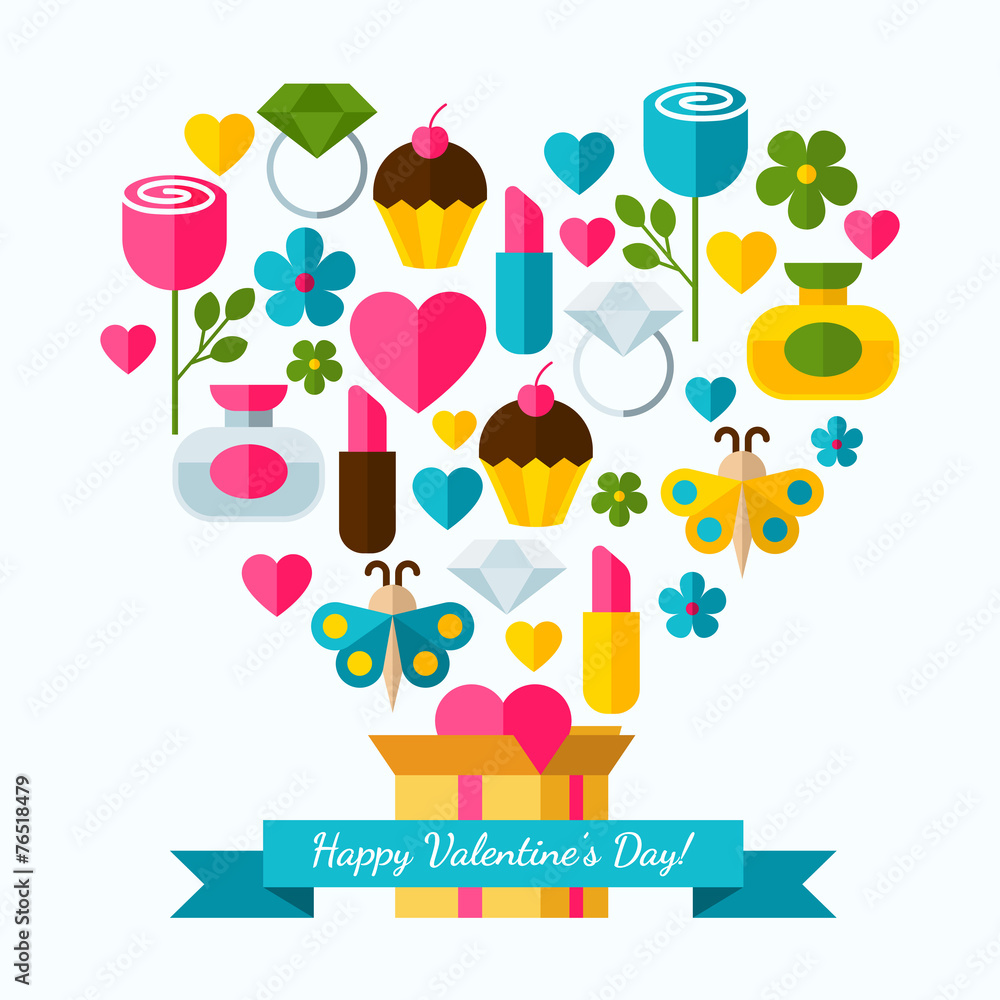 Happy Valentine`s Day greeting card. Set of flat design concept Happy Valentine`s Day greeting card. Set of flat design concept