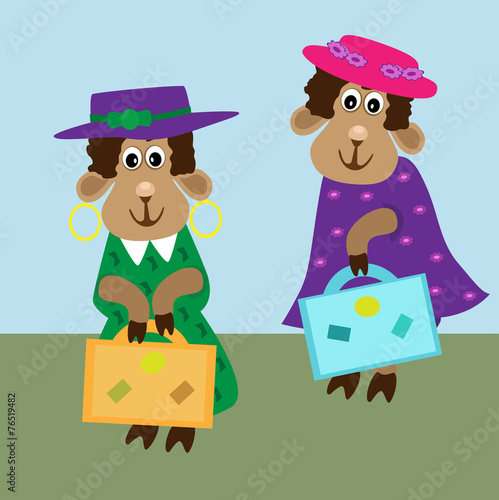 Sheep with suitcases.Trips.