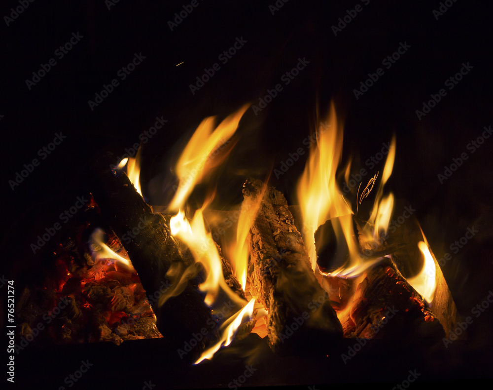 fire in a fireplace