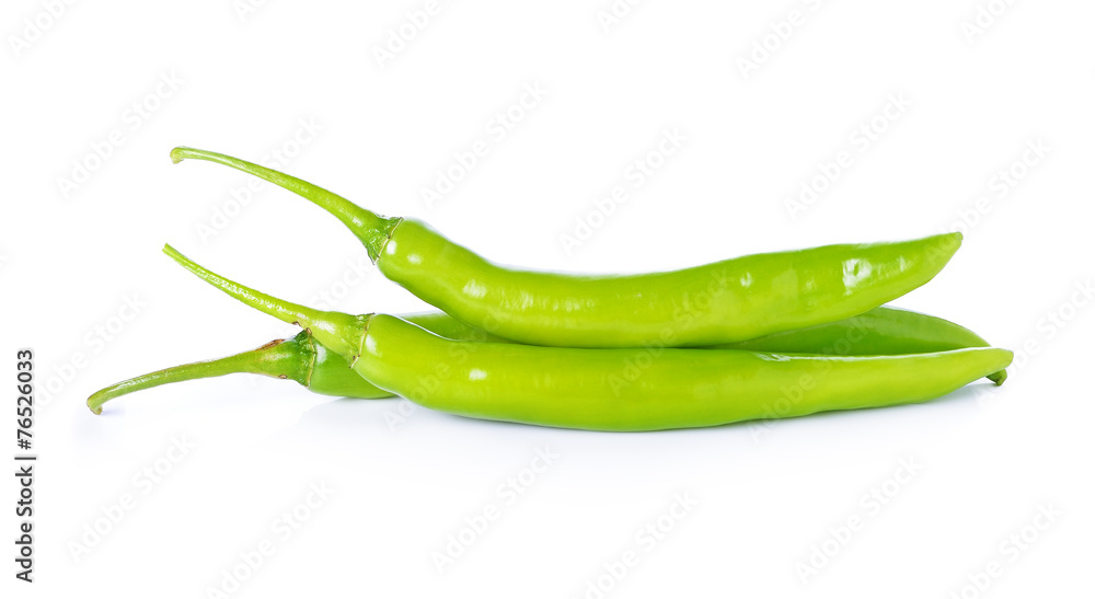 Green hot chili pepper on white background Green hot chili pepper on white background
