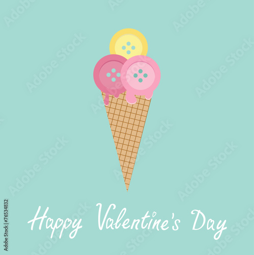 Ice cream with buttons Love Flat design Valentines day card