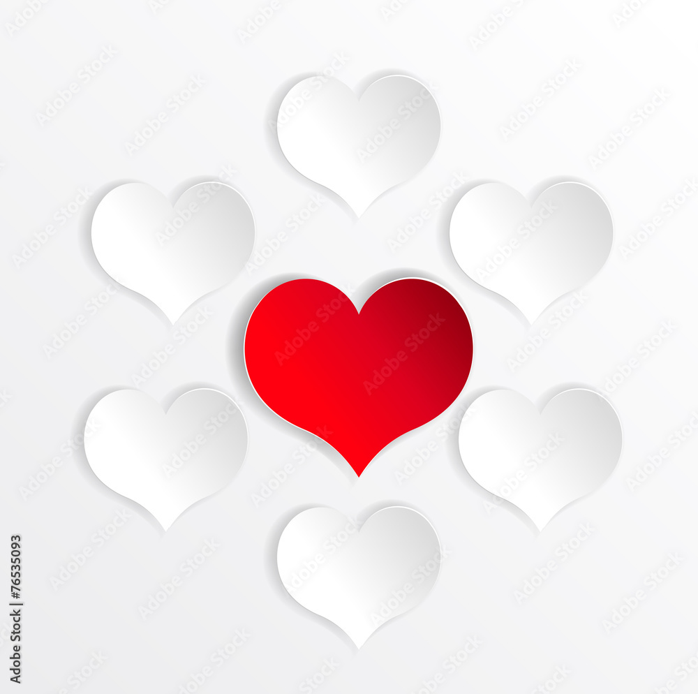 Paper hearts background with alone red heart. Vector concept Paper hearts background with alone red heart. Vector concept