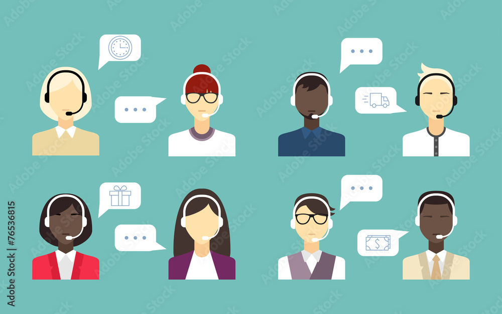 Technical support banners set assistant mans and woman Technical support banners set assistant mans and woman