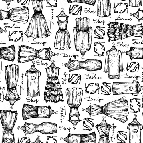 Vector pattern with fashionable dresses on white color