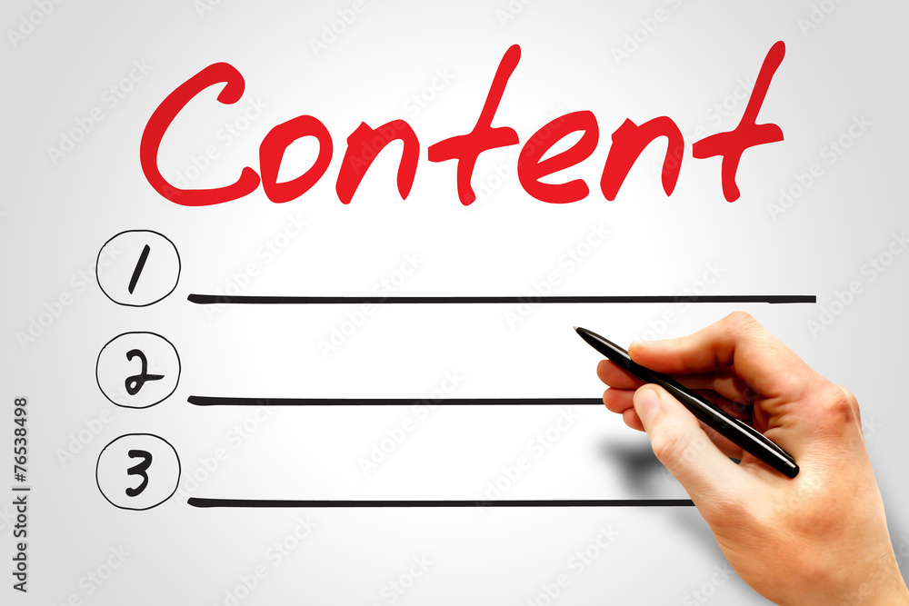 CONTENT blank list, business concept CONTENT blank list, business concept