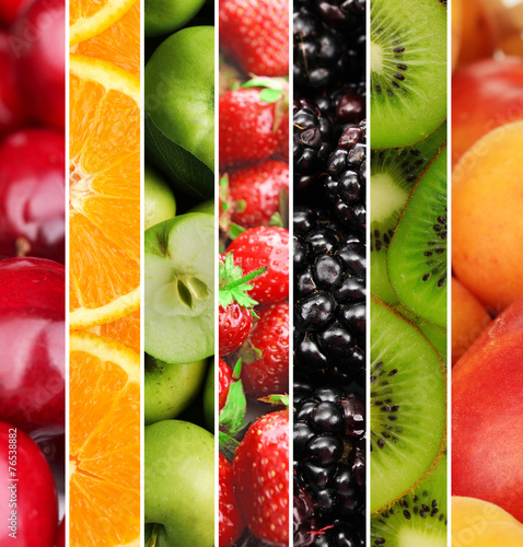 Fruits and berries in colorful collage