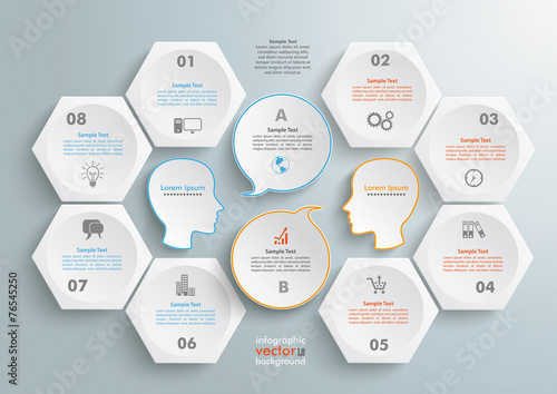 6 Hexagons 2 Heads Speech Infographic
