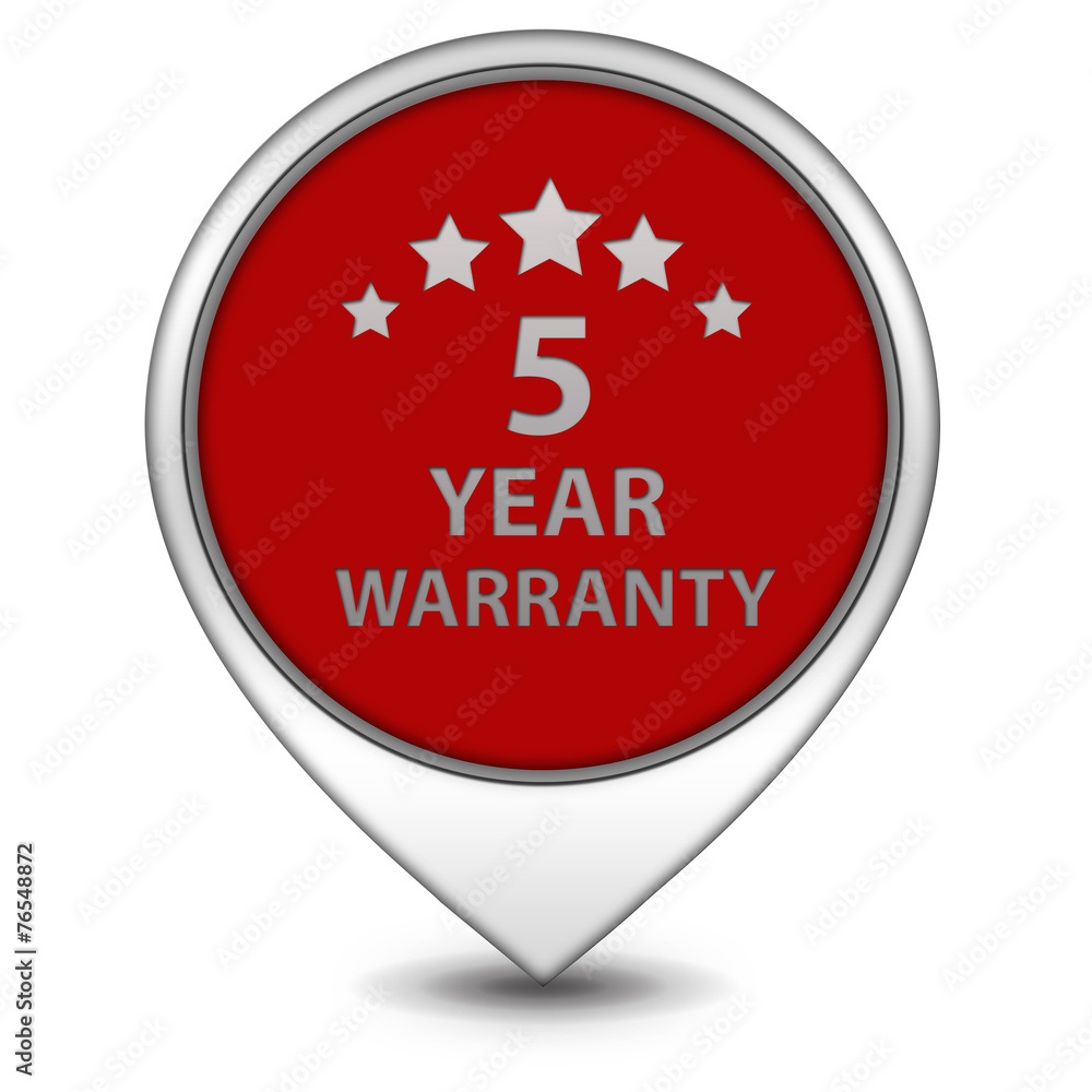 Five year warranty pointer icon on white background Five year warranty pointer icon on white background