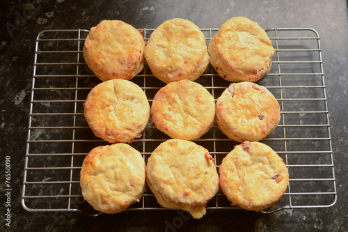 Cheese scones cooling on wire rack