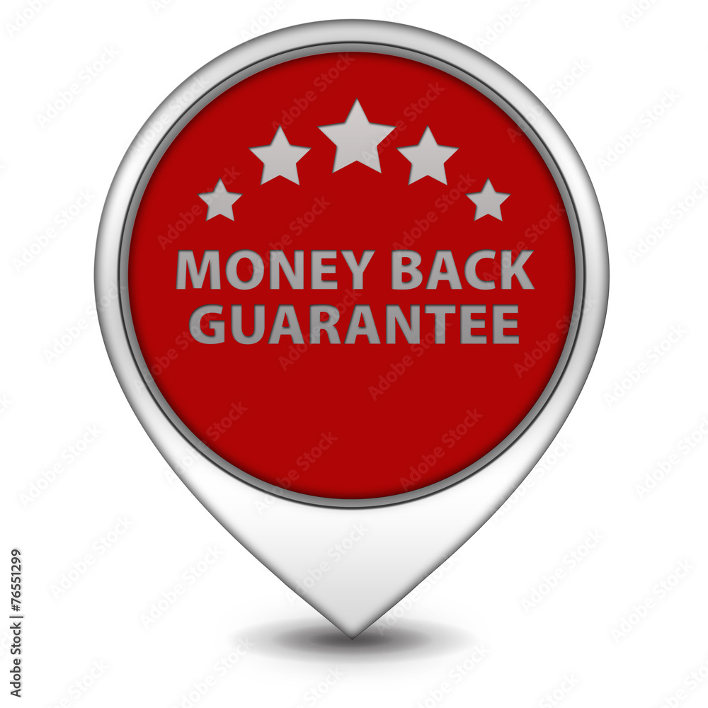 Money back guarantee pointer icon on white background Money back guarantee pointer icon on white background
