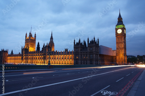 View of London at night the Big Ben and the parliament